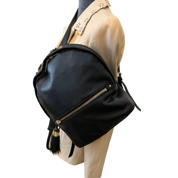 Margot Black Genuine Leather Backpack Purse Gold Zipper Tassel main image 10